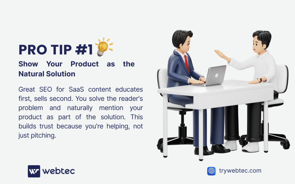 SEO for SaaS: Complete Guide to Drive Growth and Revenue 2 Pro tip for SEO for SaaS: show your product as the natural solution with business meeting illustration