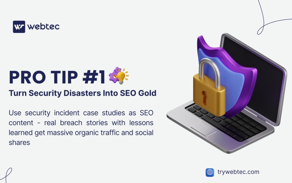Laptop with security shield and padlock icons representing cybersecurity protection - Pro Tip about turning security disasters into SEO content opportunities for cybersecurity firms