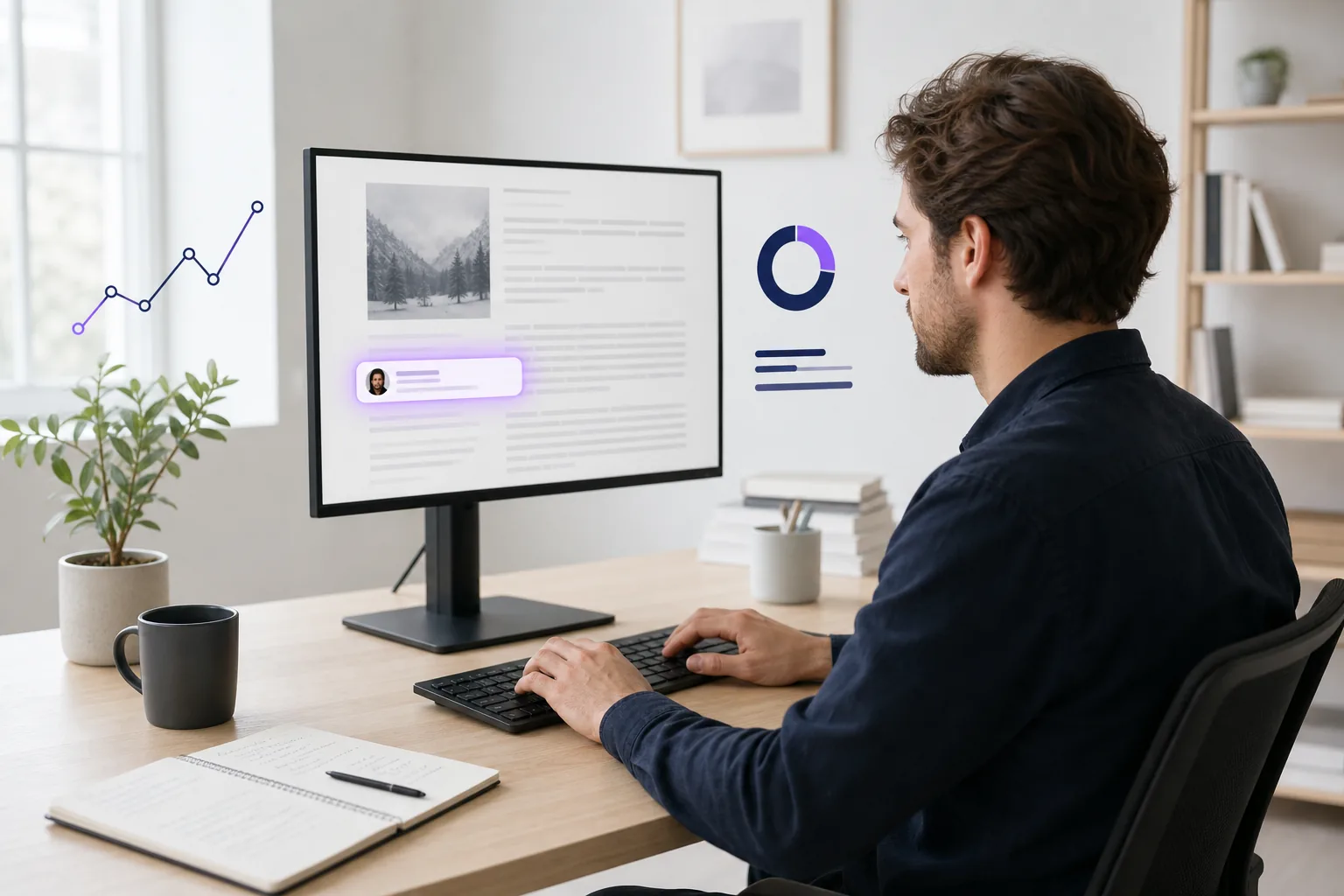 What Is E-E-A-T and Why Does It Matter for AEO? 3 An SEO specialist adding first-hand detail and a named author to a content draft at their desk