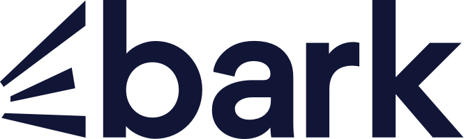 Bark logo with dark navy lowercase lettering and angled lines on the left